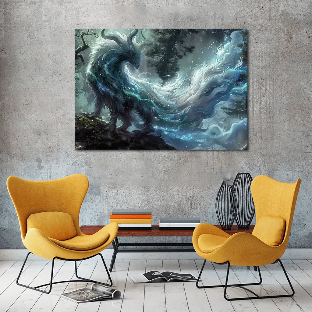 Fantasy Forest Spirit Dragon Dark Art – Wall Art