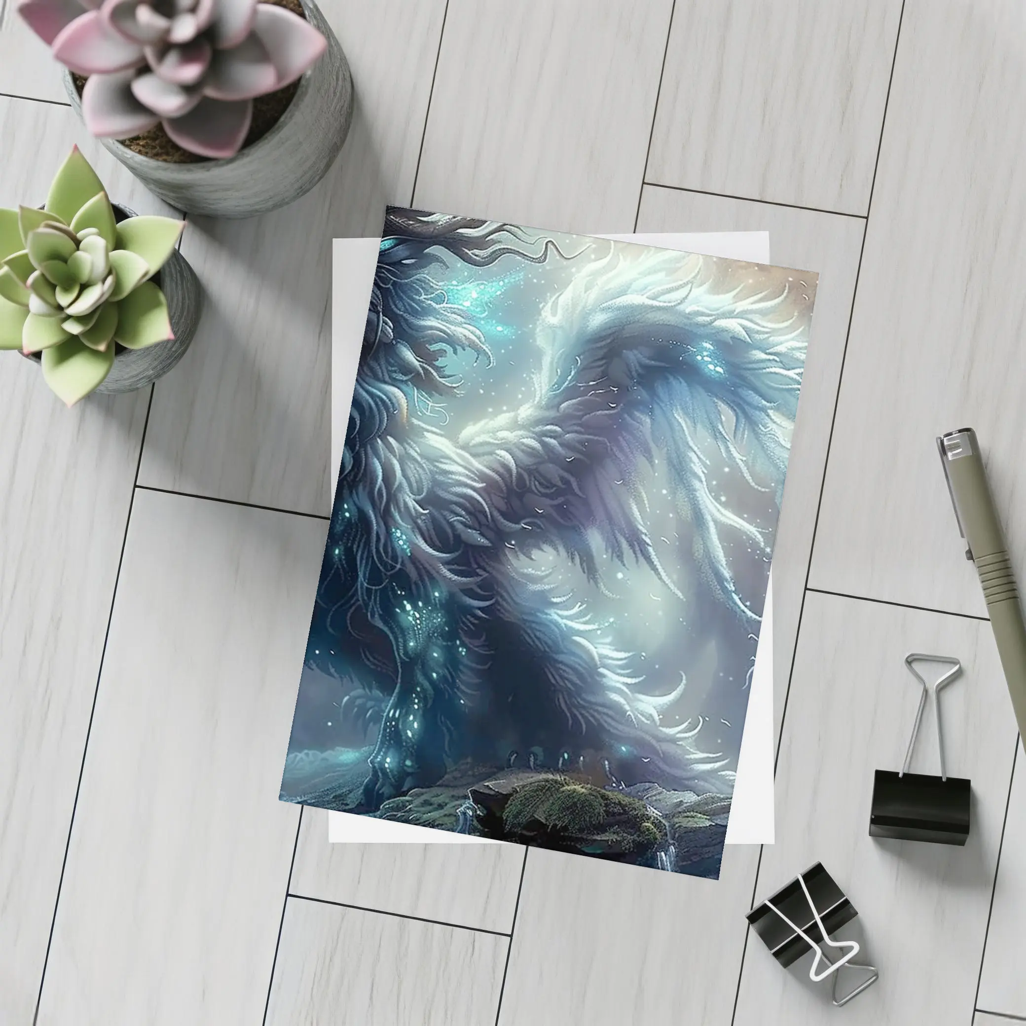 Glowing Fantasy Creature Dark Mystical Forest – Postcards