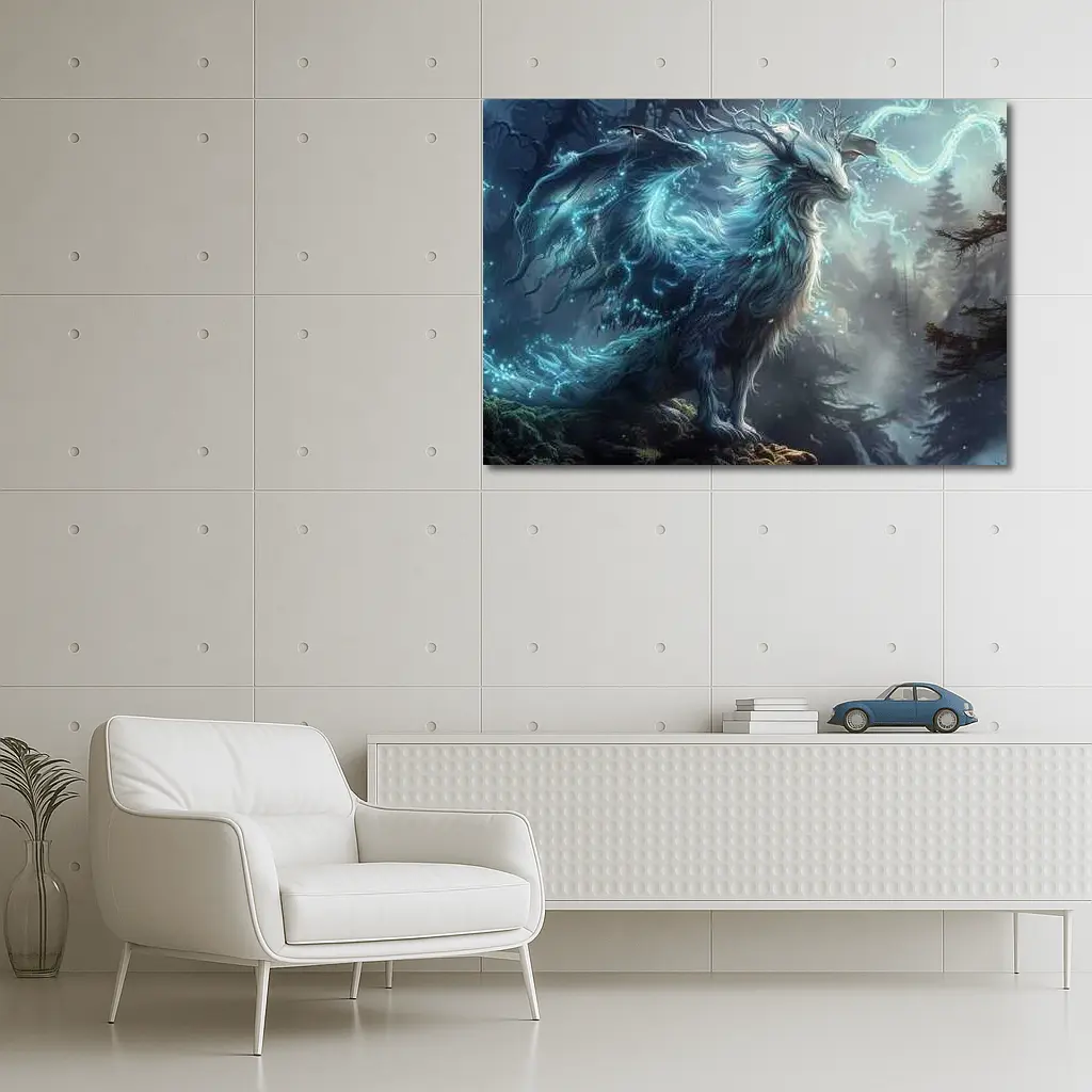 Glowing Fantasy Beast Misty Forest Art – Wall Art