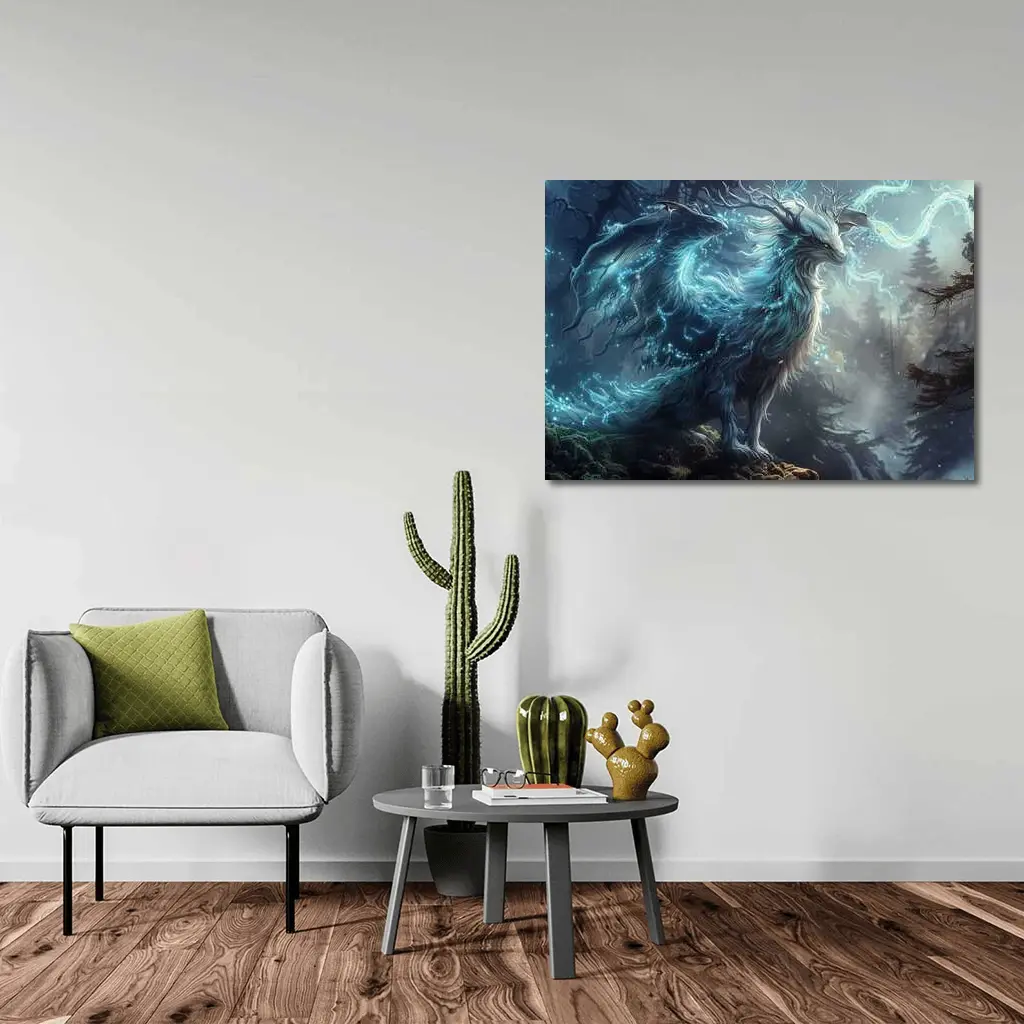 Glowing Fantasy Beast Misty Forest Art – Wall Art