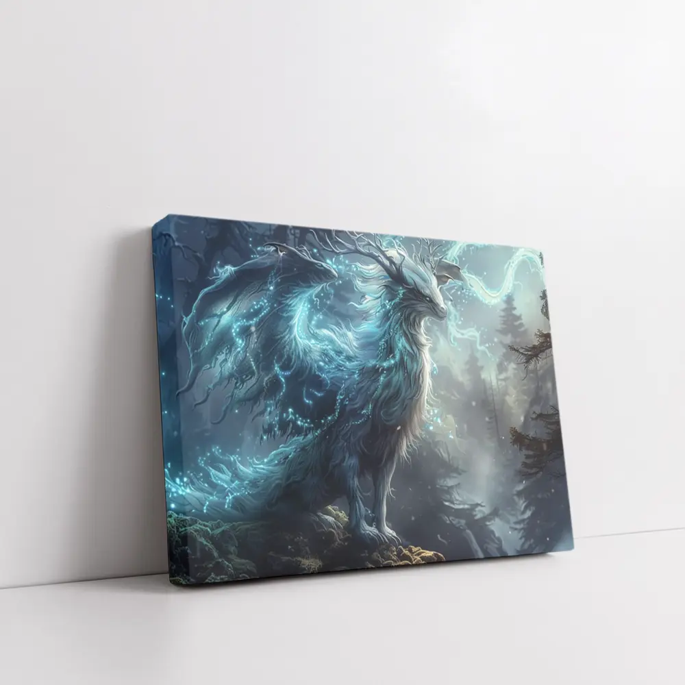 Glowing Fantasy Beast Misty Forest Art – Wall Art