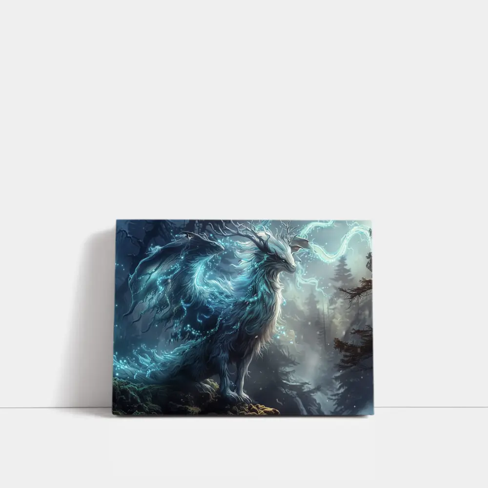 Glowing Fantasy Beast Misty Forest Art – Wall Art