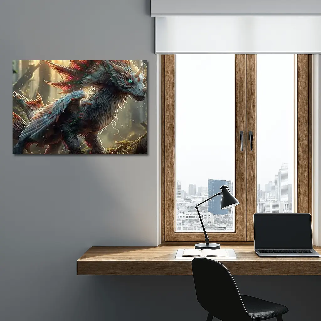 White Dragon Forest Fantasy Digital Art – Wall Art