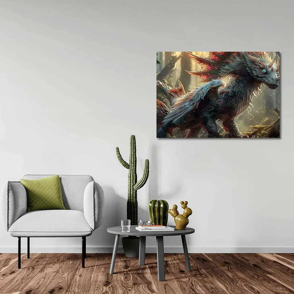 White Dragon Forest Fantasy Digital Art – Wall Art