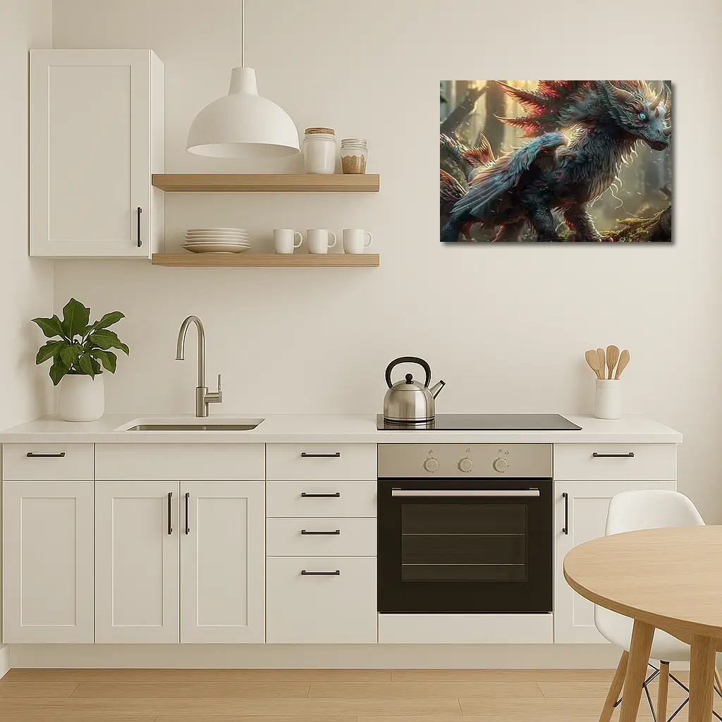 White Dragon Forest Fantasy Digital Art – Wall Art