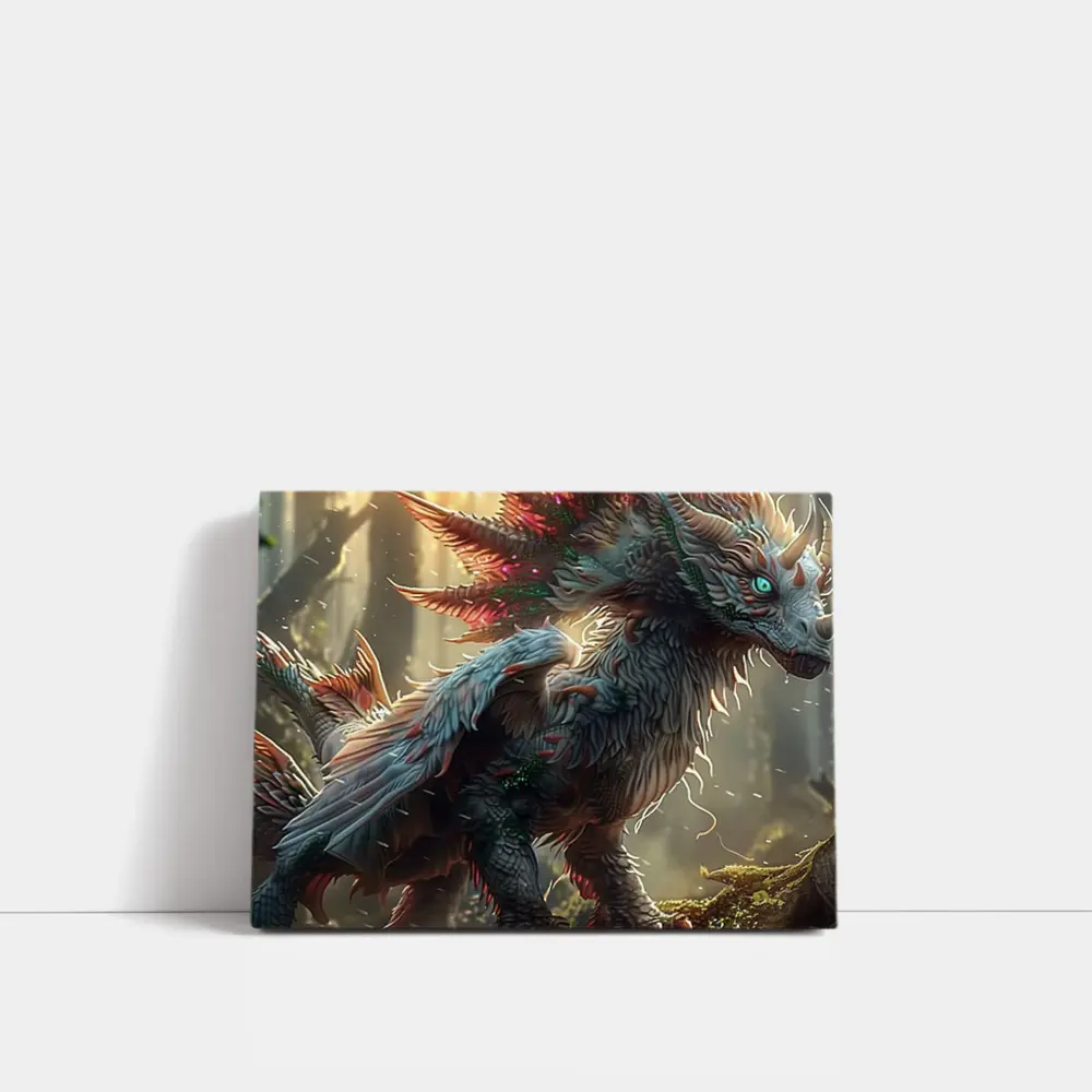 White Dragon Forest Fantasy Digital Art – Wall Art