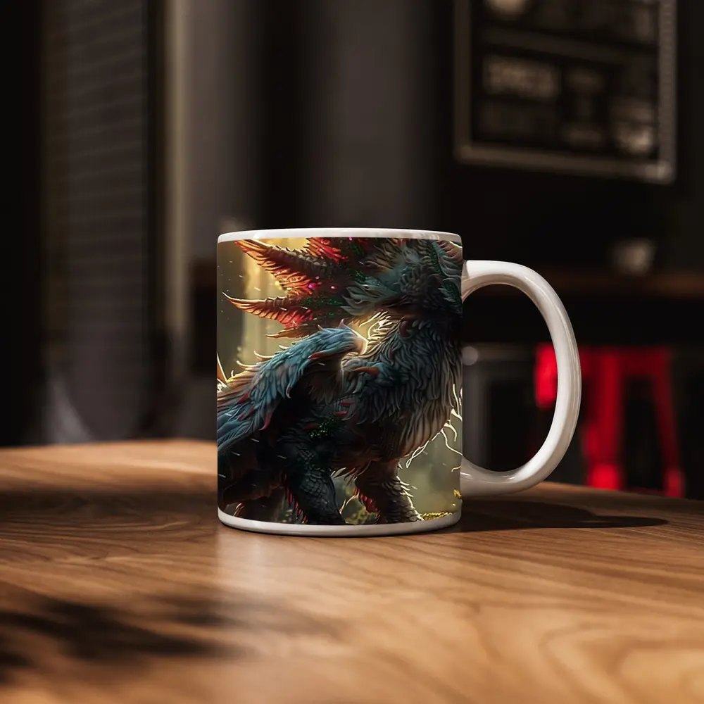White Dragon Forest Fantasy Digital Art – Mugs