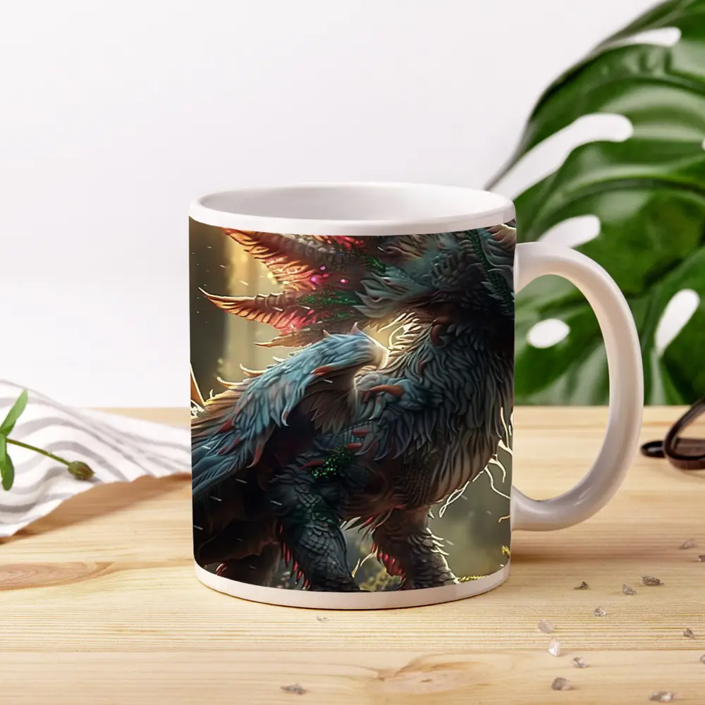 White Dragon Forest Fantasy Digital Art – Mugs