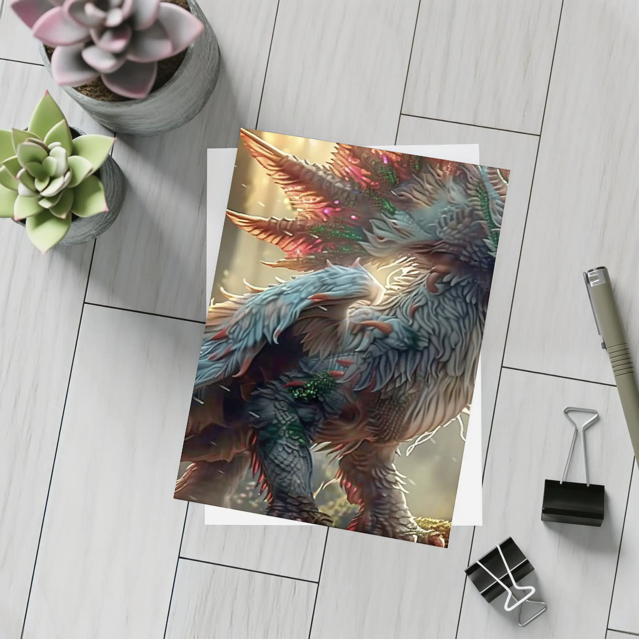 White Dragon Forest Fantasy Digital Art – Postcards