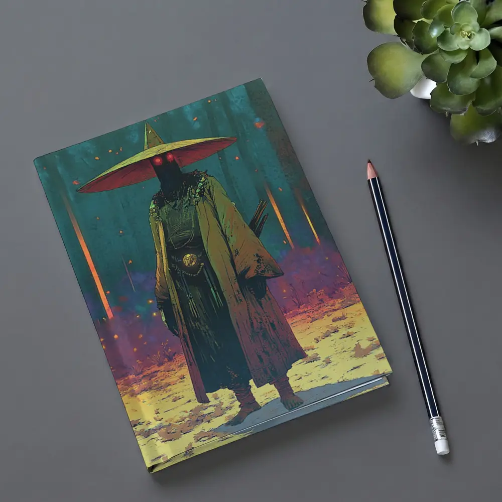 Dark Samurai Figure Glowing Forest Night – Notebooks