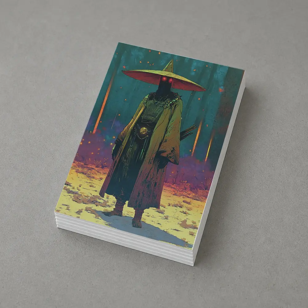 Dark Samurai Figure Glowing Forest Night – Postcards