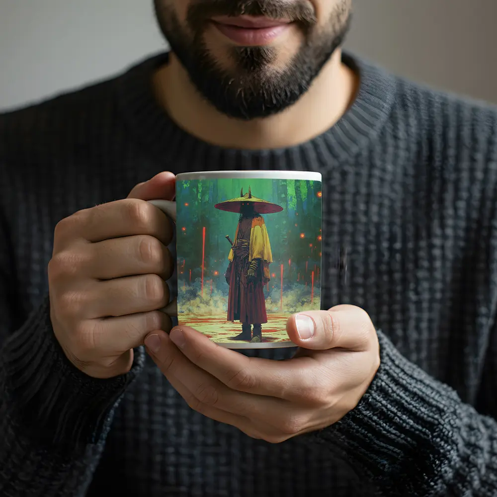 Samurai Warrior Standing In Mystical Forest – Mugs