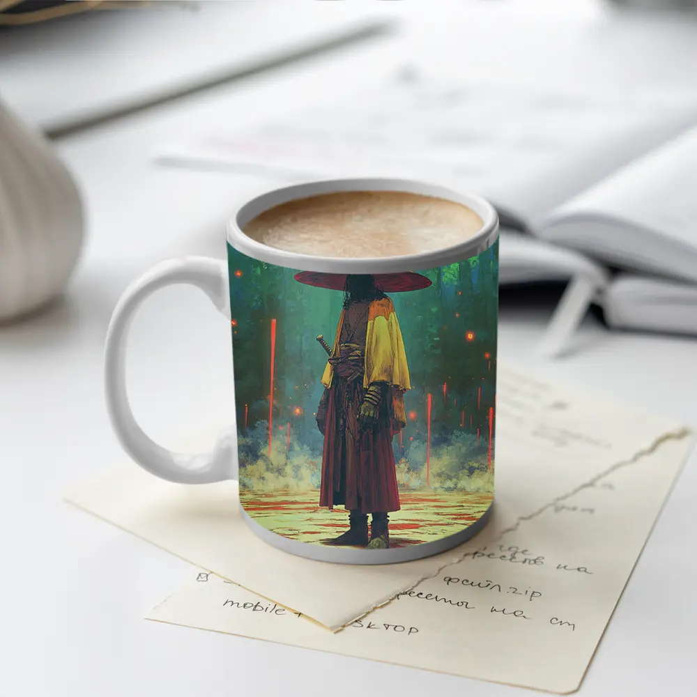 Samurai Warrior Standing In Mystical Forest – Mugs