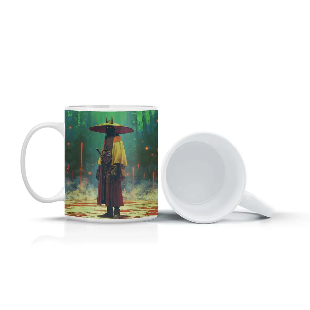 Samurai Warrior Standing In Mystical Forest – Mugs