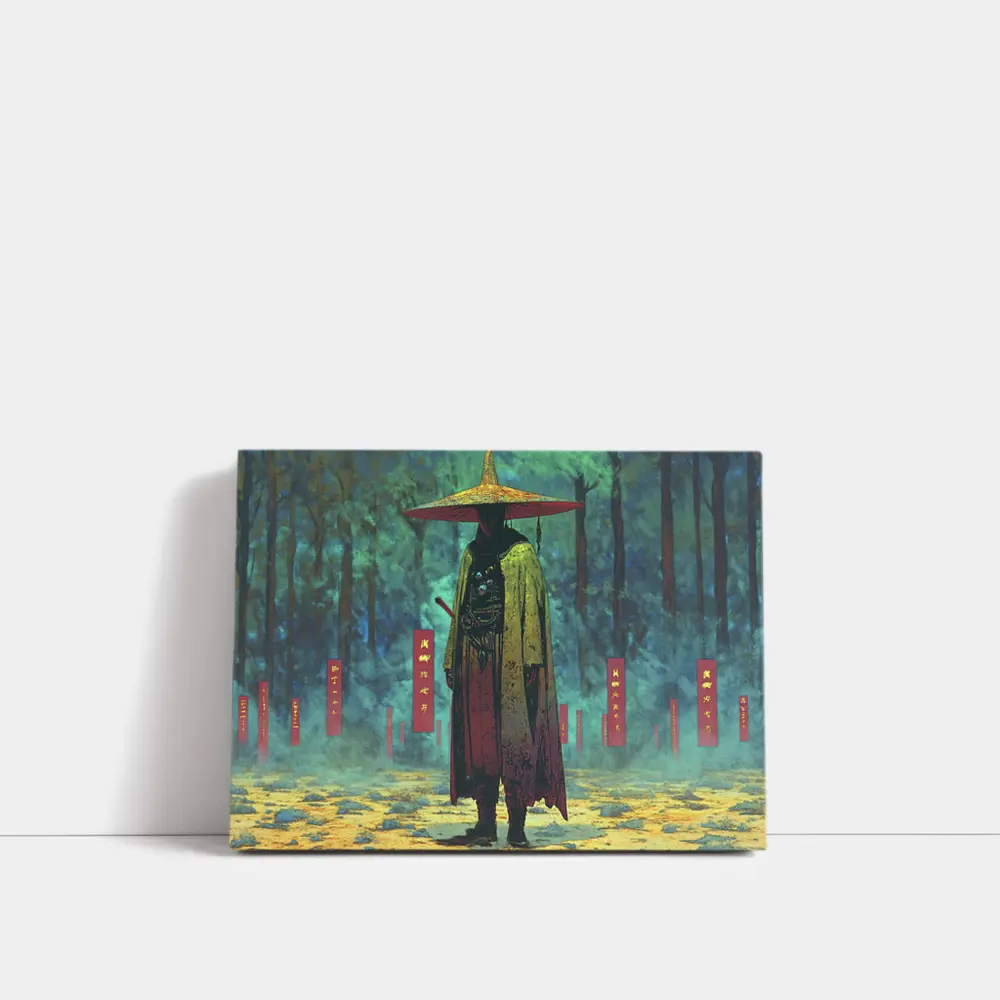 Samurai Warrior Standing in Misty Forest – Wall Art