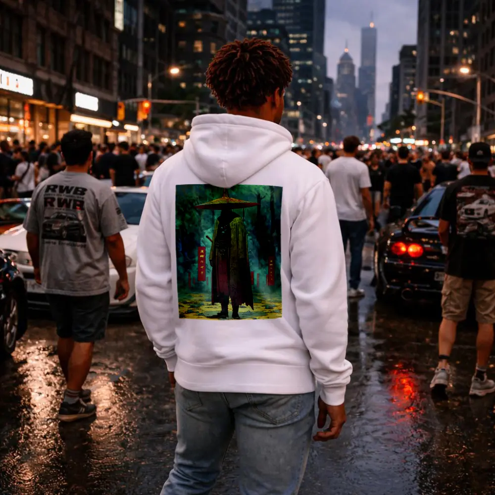 Samurai Warrior Standing in Misty Forest – Hoodies