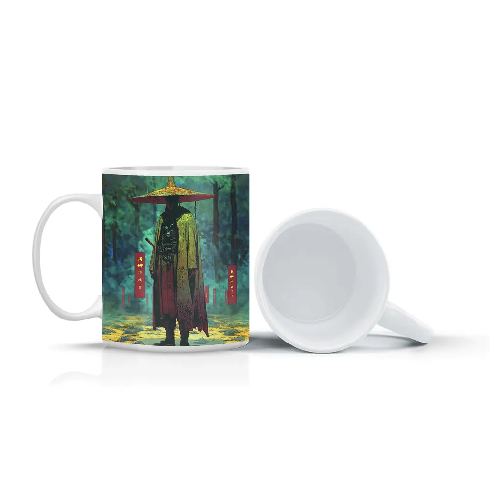 Samurai Warrior Standing in Misty Forest – Mugs