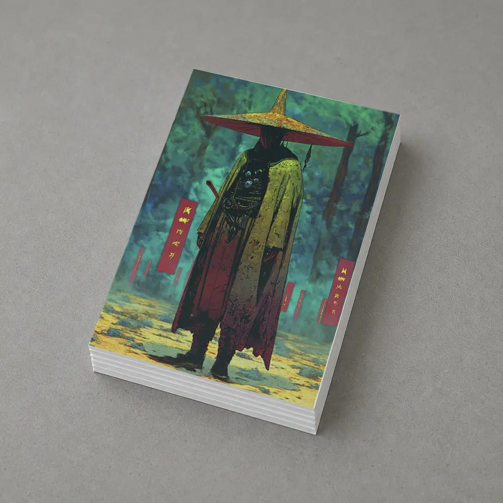 Samurai Warrior Standing in Misty Forest – Postcards