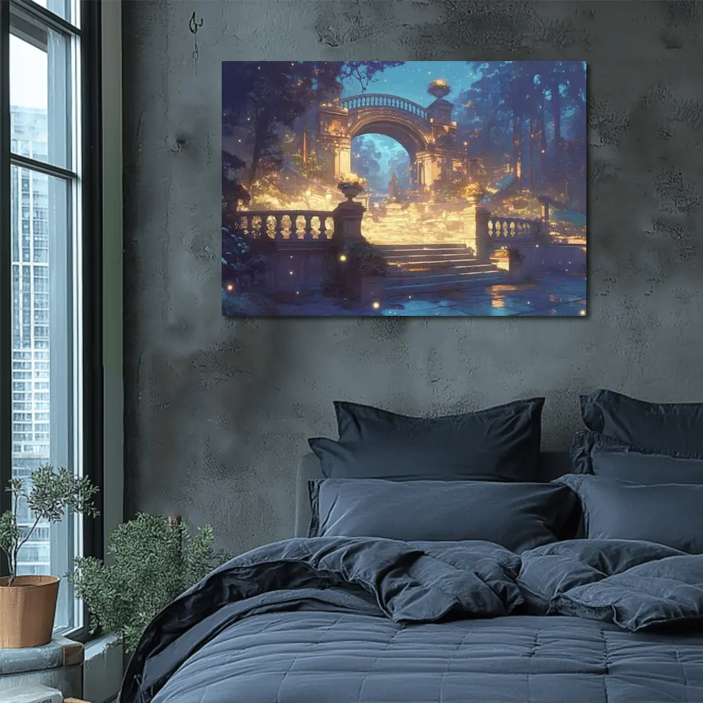 Fantasy Garden Archway Glowing Night Forest – Wall Art