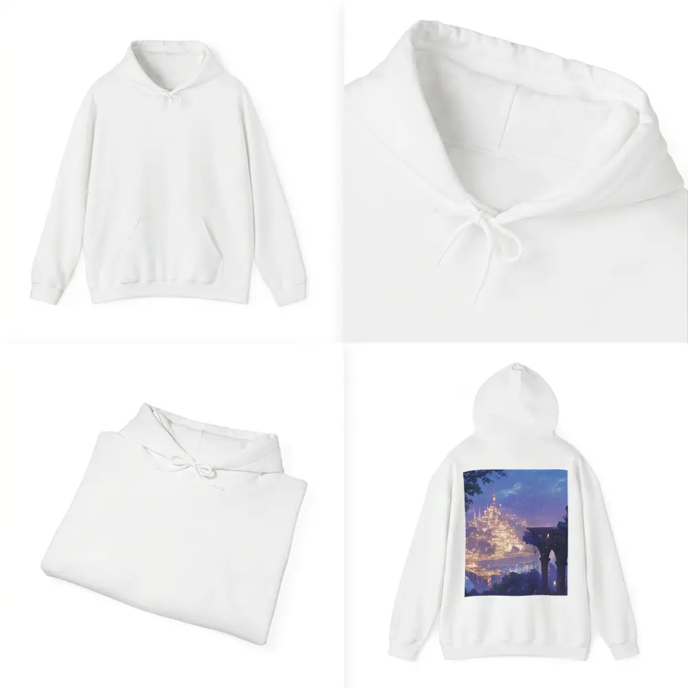 Anime Girl Overlooking Glowing Fantasy City – Hoodies