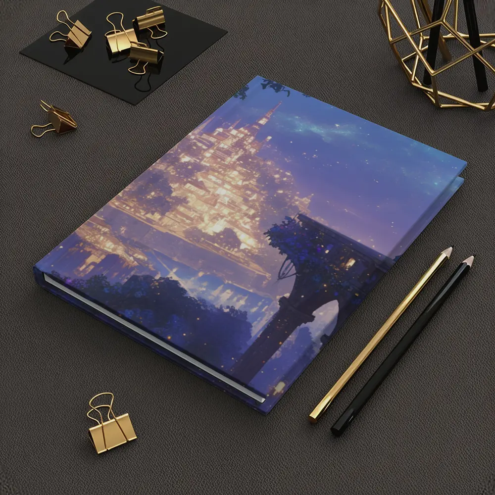 Anime Girl Overlooking Glowing Fantasy City – Notebooks