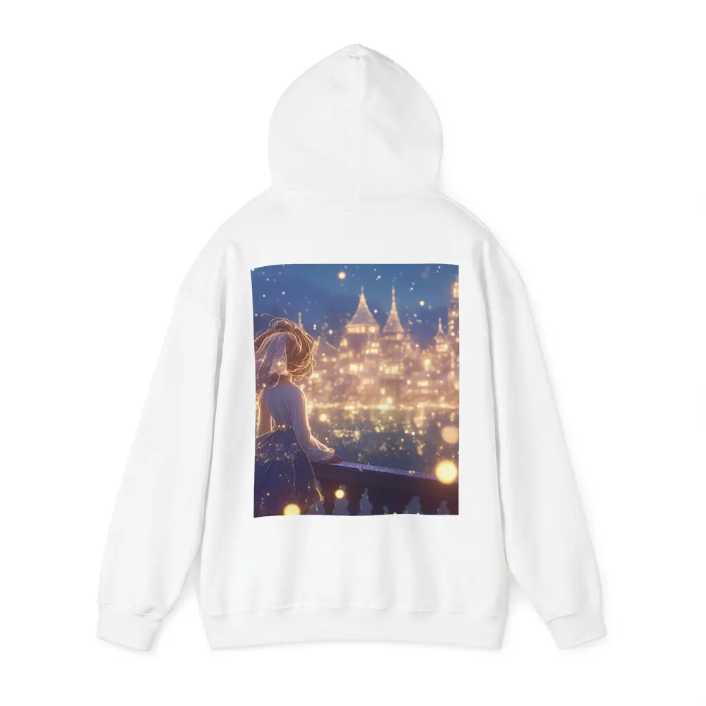 Anime Girl Watching Glowing Fantasy Castle Night – Hoodies