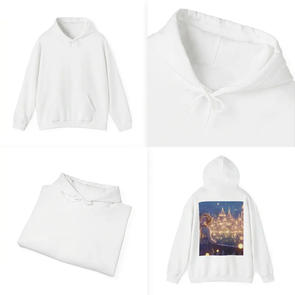Anime Girl Watching Glowing Fantasy Castle Night – Hoodies