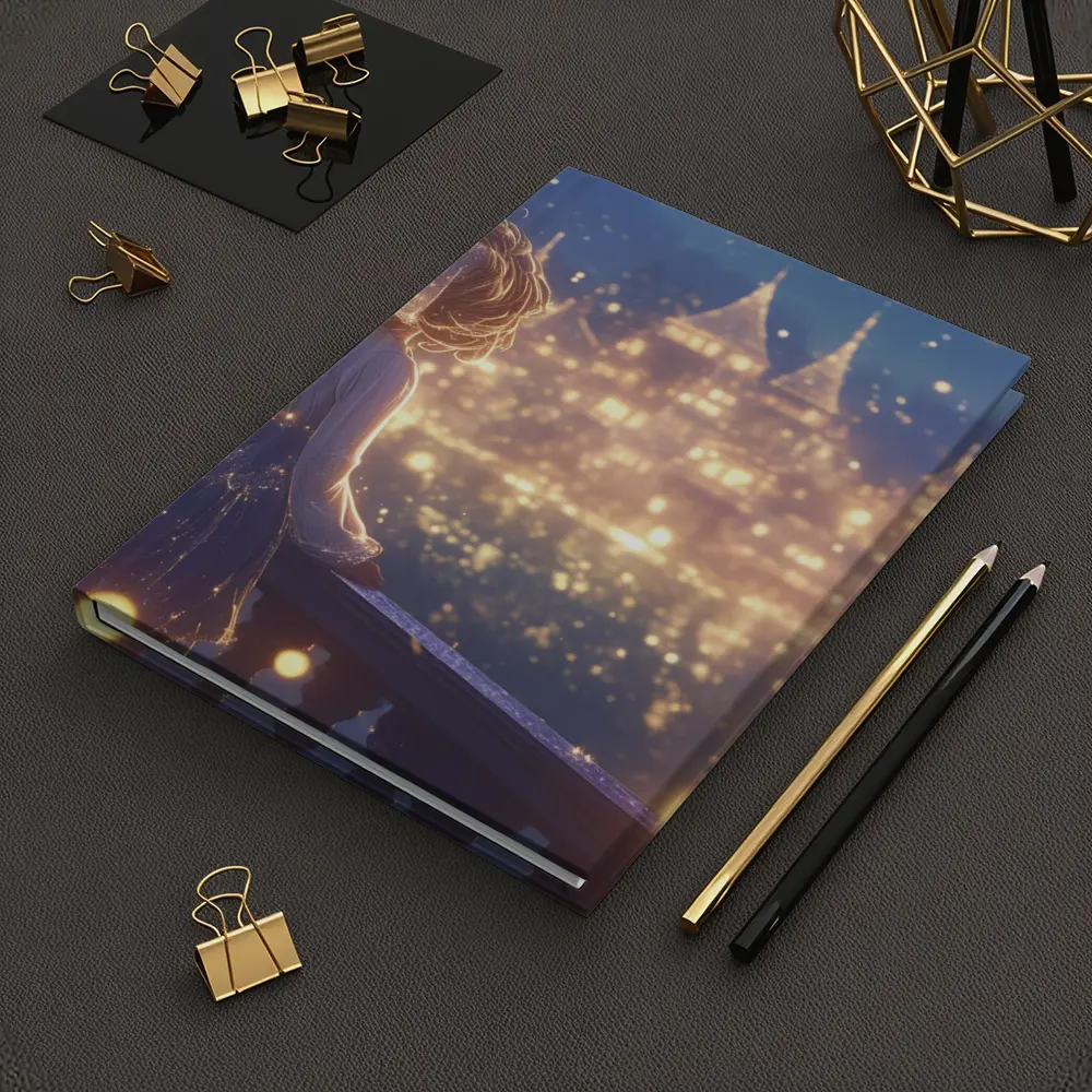 Anime Girl Watching Glowing Fantasy Castle Night – Notebooks