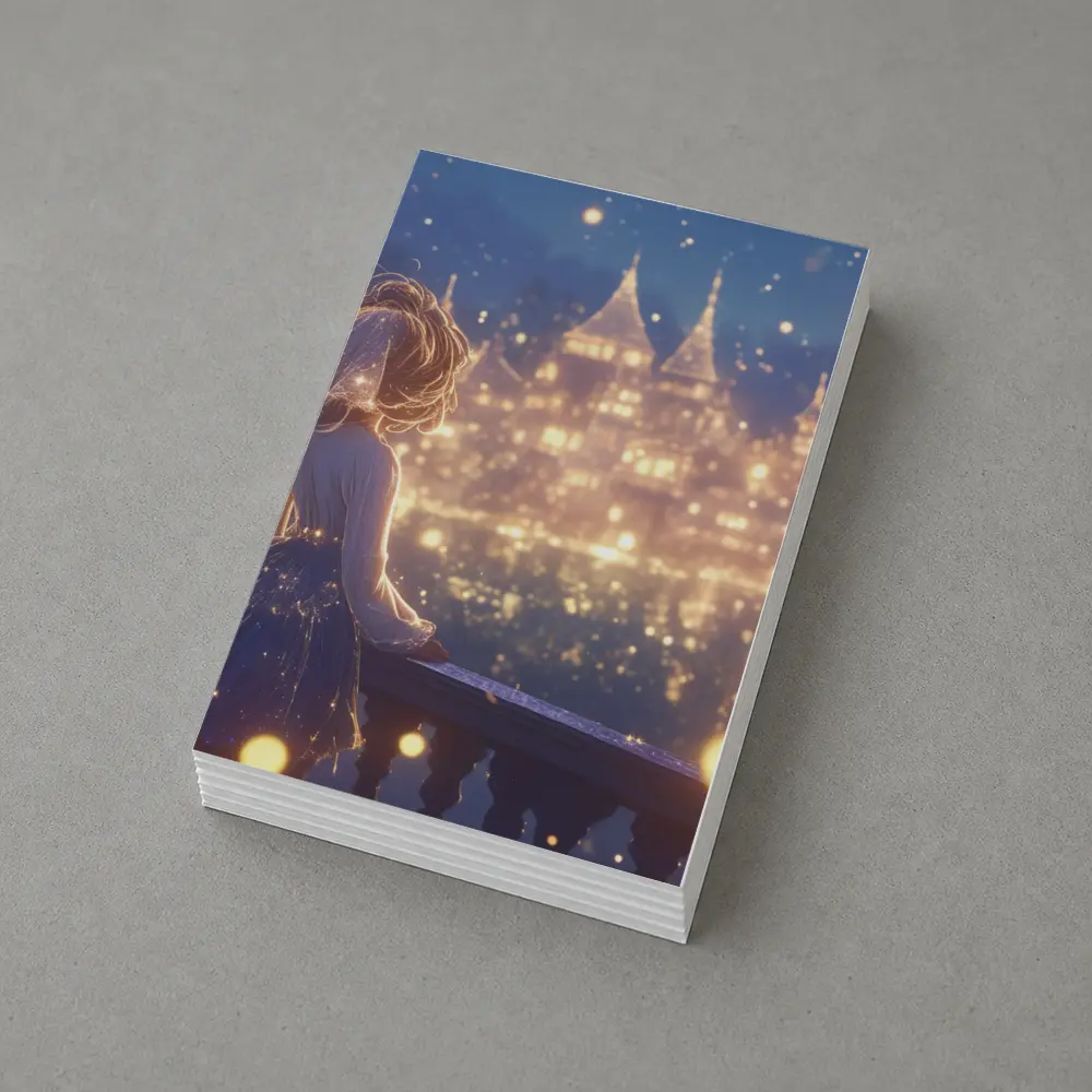 Anime Girl Watching Glowing Fantasy Castle Night – Postcards