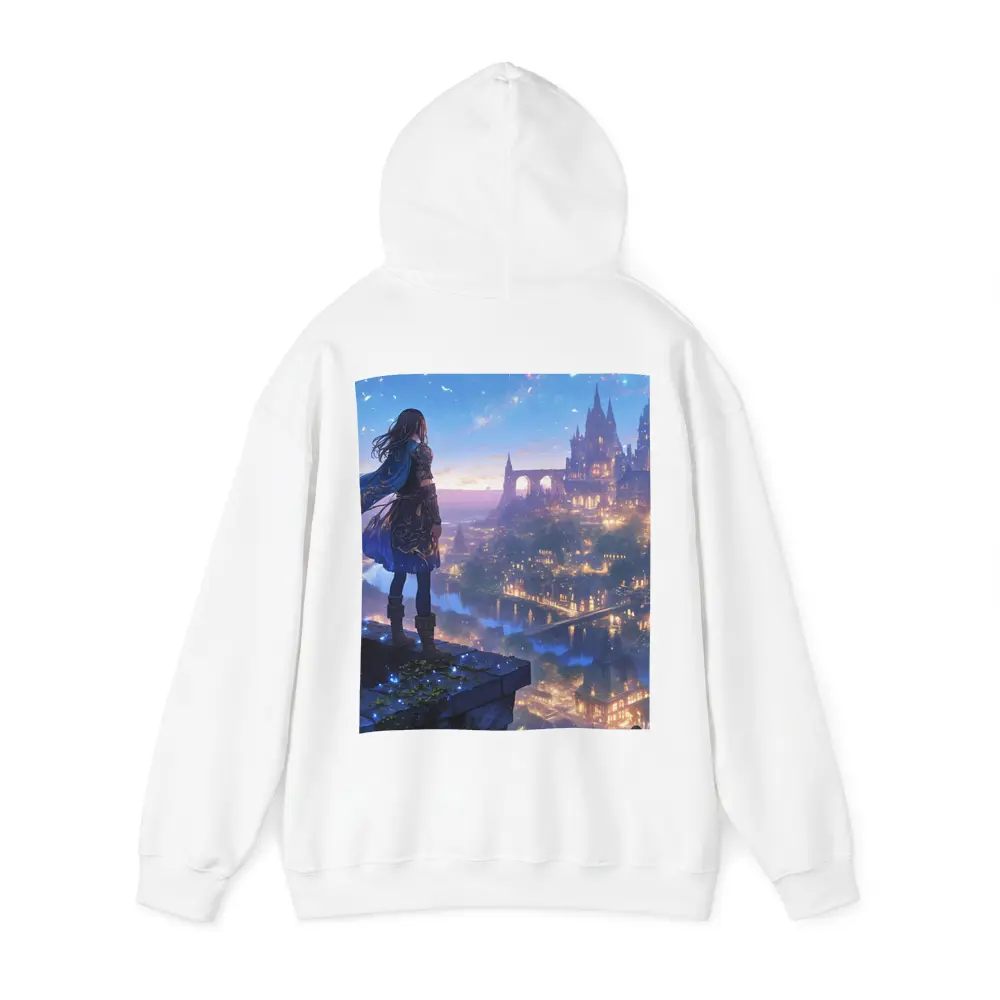 Anime Knight Overlooking Fantasy Castle City – Hoodies