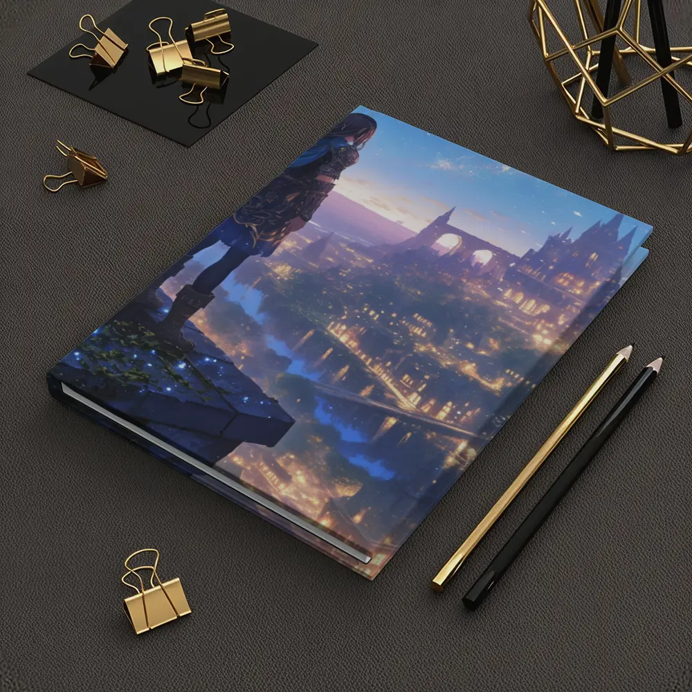 Anime Knight Overlooking Fantasy Castle City – Notebooks