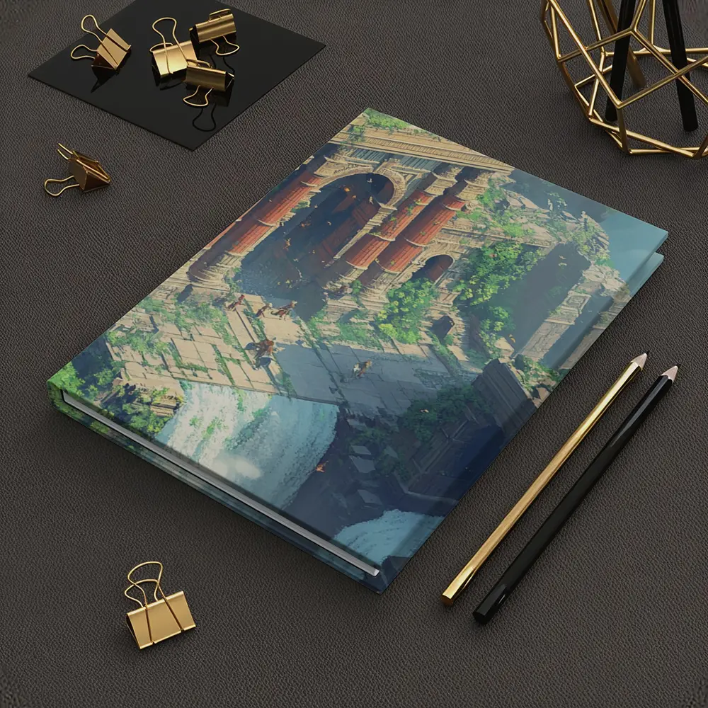 Fantasy Ruins Dragon Waterfall Pixel Art – Notebooks