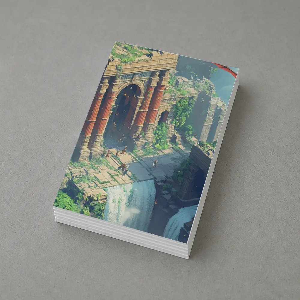 Fantasy Ruins Dragon Waterfall Pixel Art – Postcards