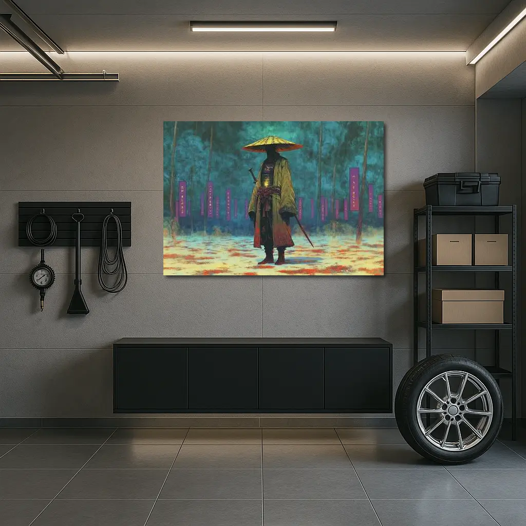 Lone Samurai Standing In Misty Forest – Wall Art