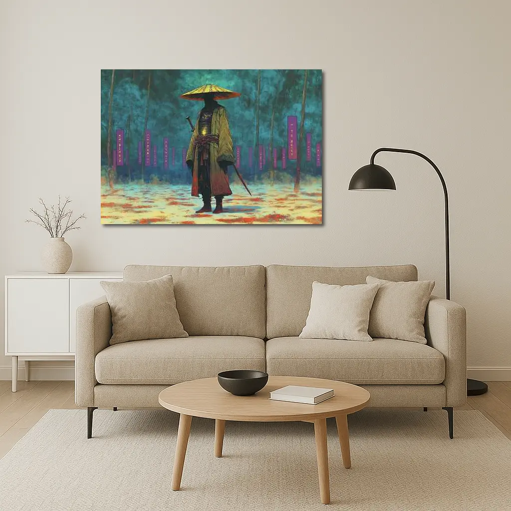 Lone Samurai Standing In Misty Forest – Wall Art