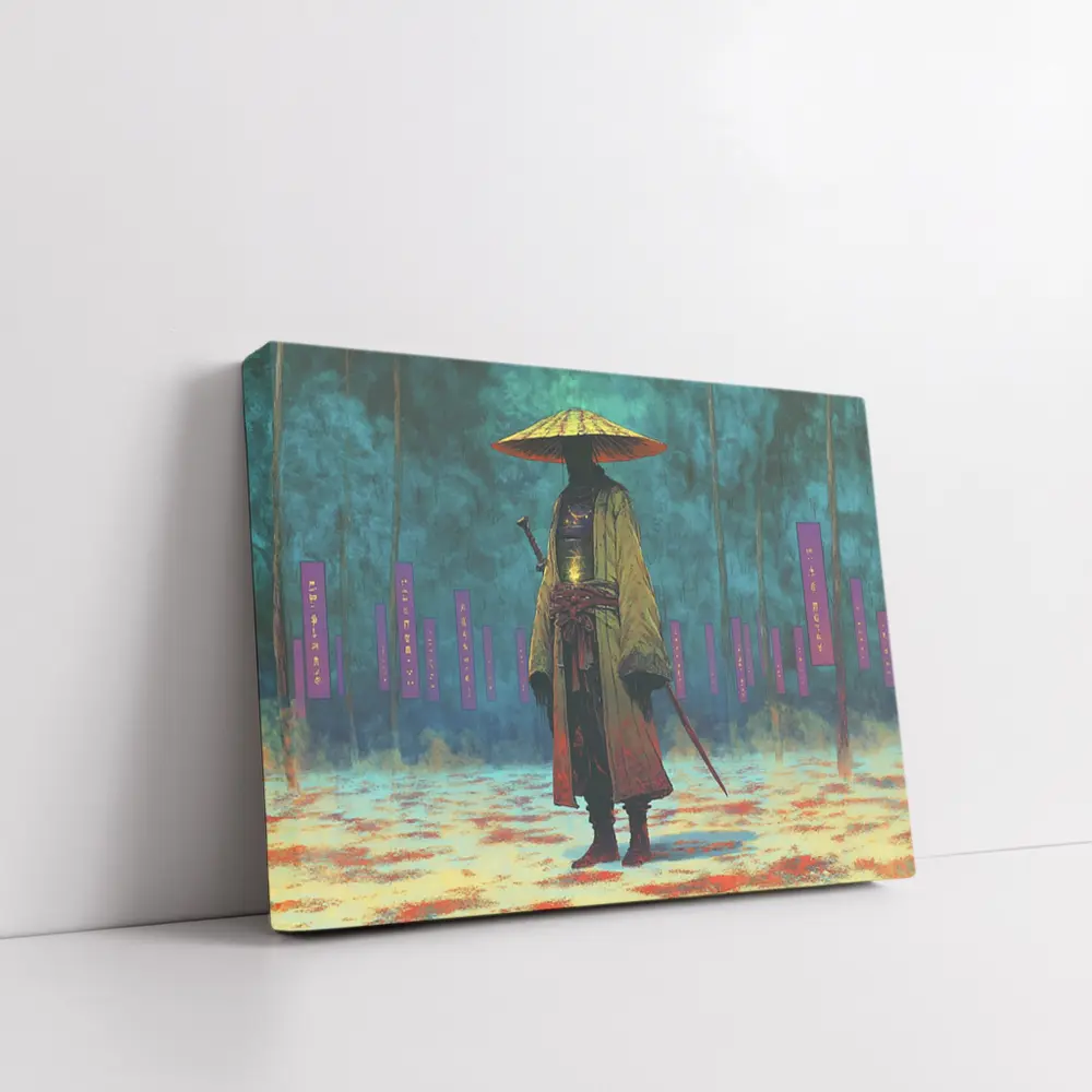 Lone Samurai Standing In Misty Forest – Wall Art