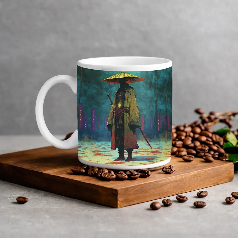 Lone Samurai Standing In Misty Forest – Mugs