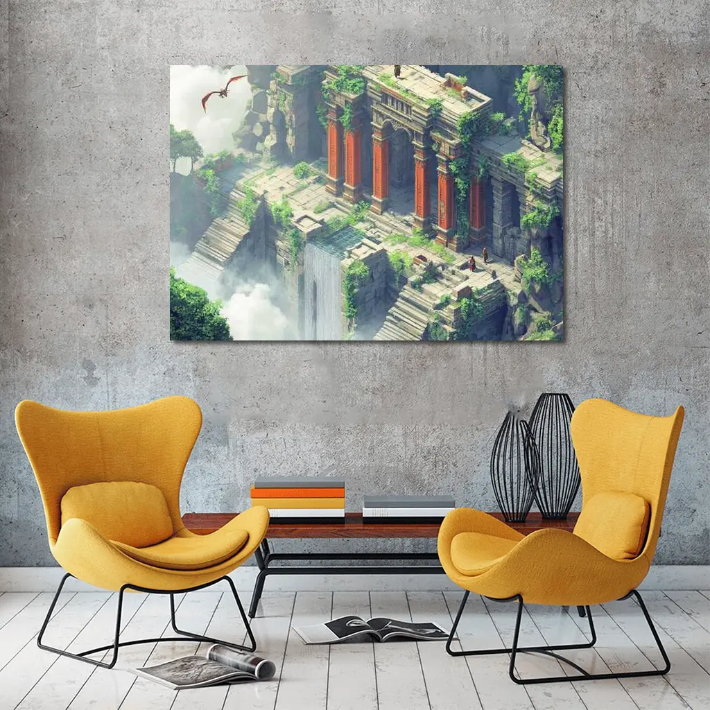 Ancient Fantasy Temple Ruins With Dragon – Wall Art