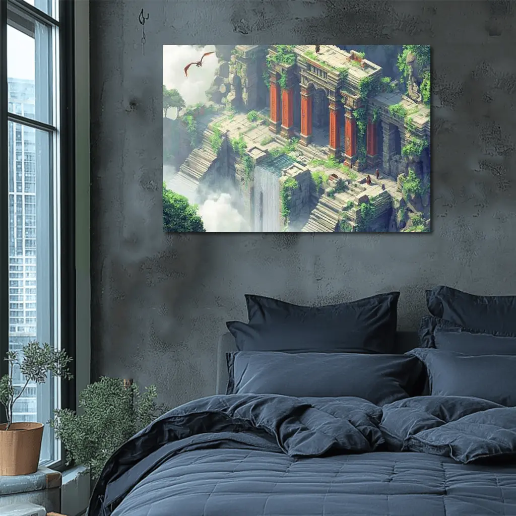 Ancient Fantasy Temple Ruins With Dragon – Wall Art