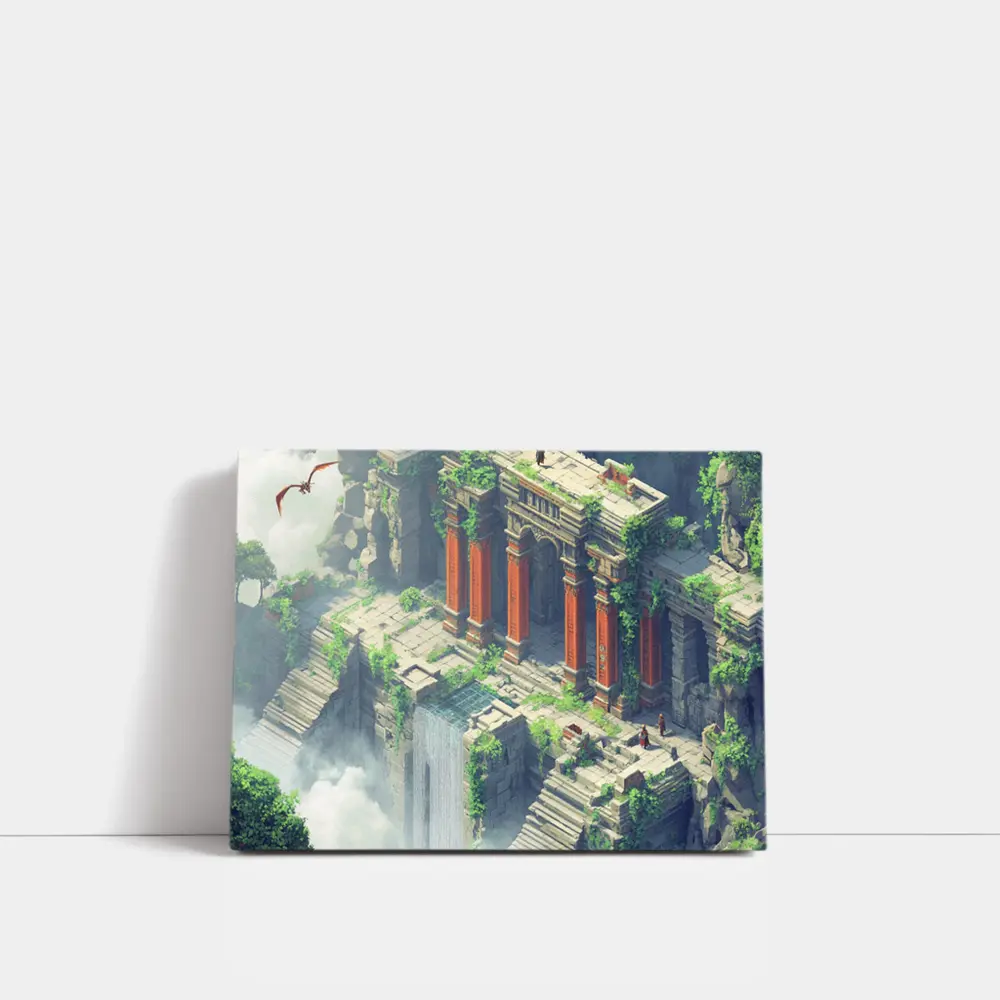 Ancient Fantasy Temple Ruins With Dragon – Wall Art
