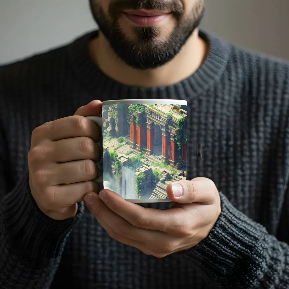 Ancient Fantasy Temple Ruins With Dragon – Mugs