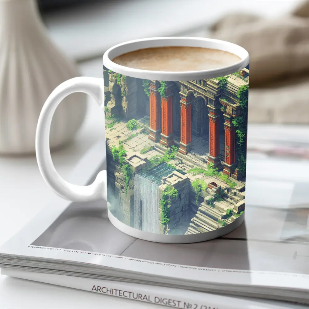 Ancient Fantasy Temple Ruins With Dragon – Mugs