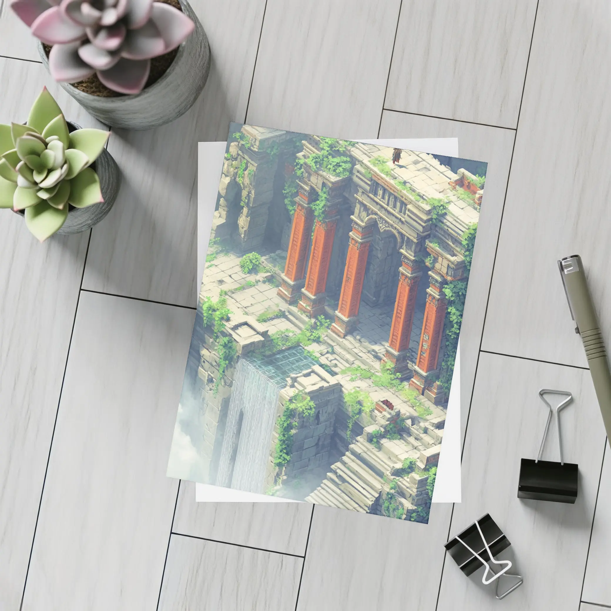 Ancient Fantasy Temple Ruins With Dragon – Postcards
