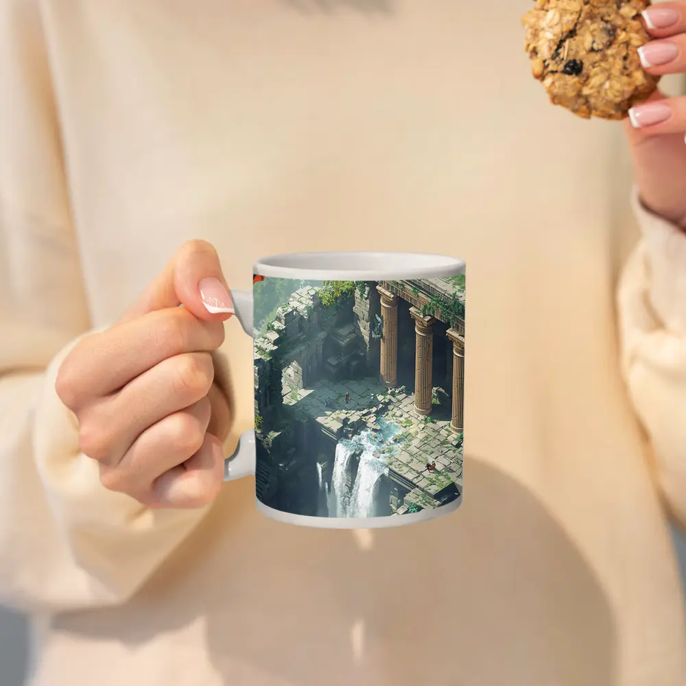 Fantasy Dragon Ancient Ruins Waterfall Scene – Mugs