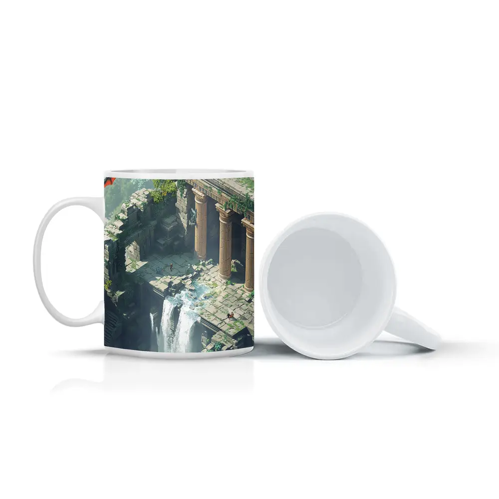 Fantasy Dragon Ancient Ruins Waterfall Scene – Mugs