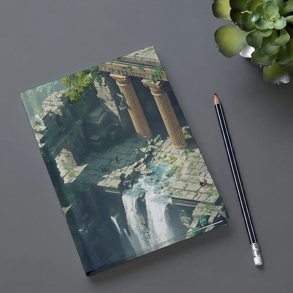Fantasy Dragon Ancient Ruins Waterfall Scene – Notebooks