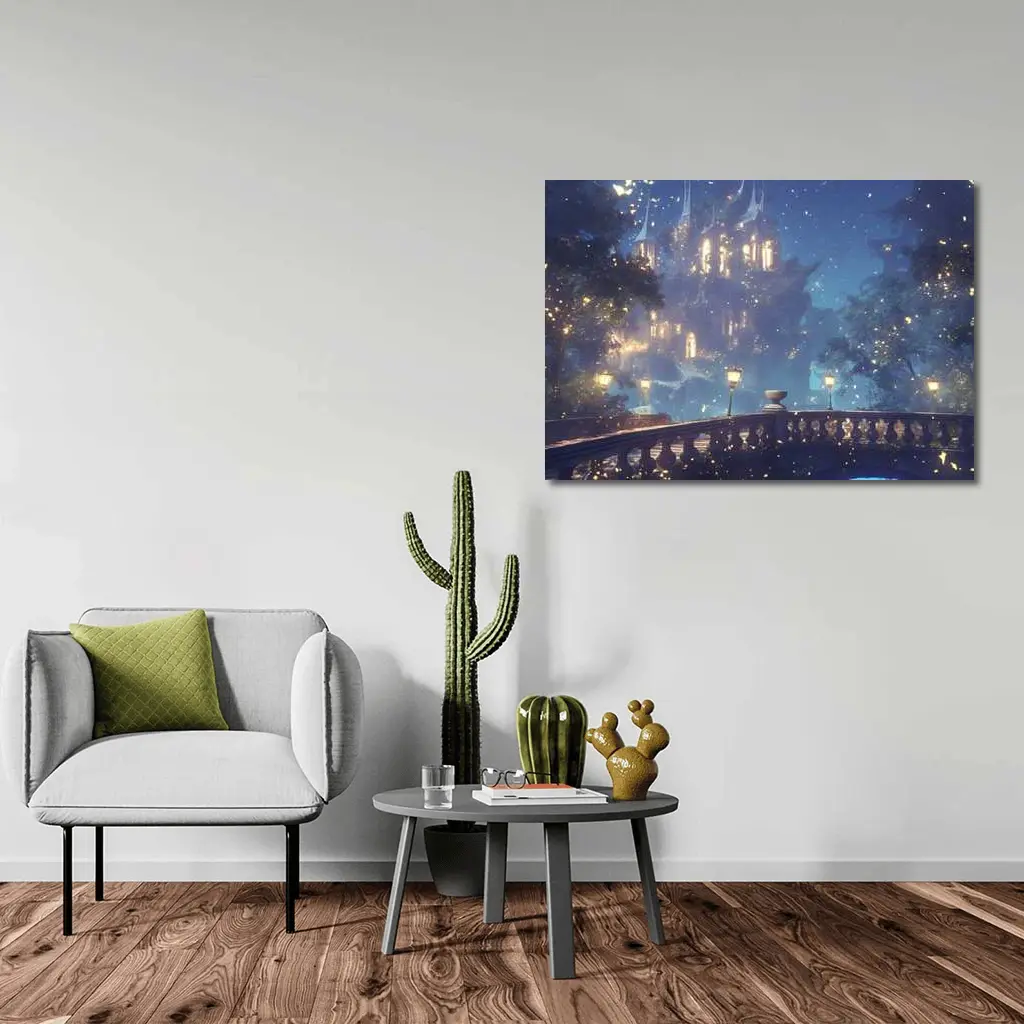 Fantasy Castle Night Glowing Fireflies Forest – Wall Art