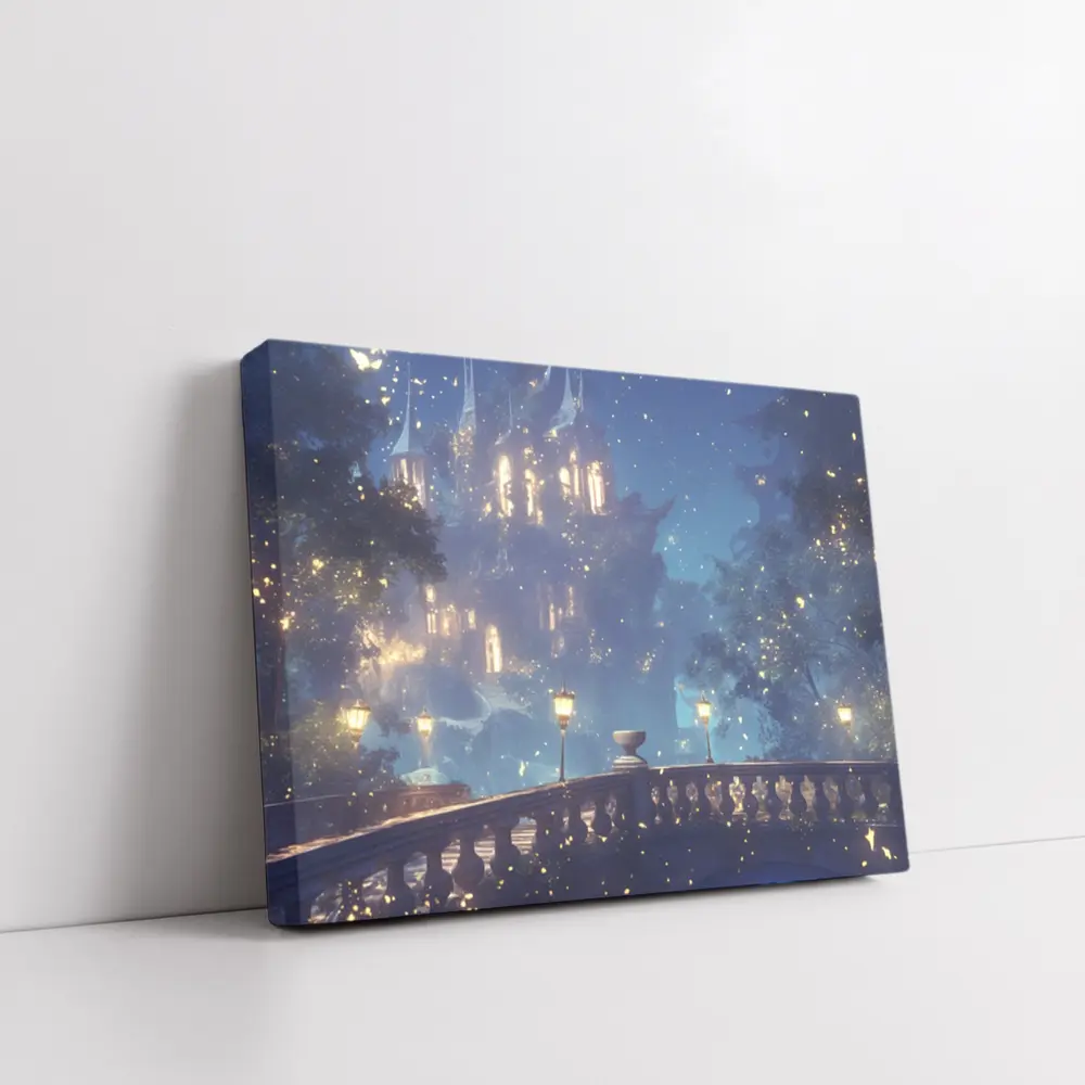 Fantasy Castle Night Glowing Fireflies Forest – Wall Art