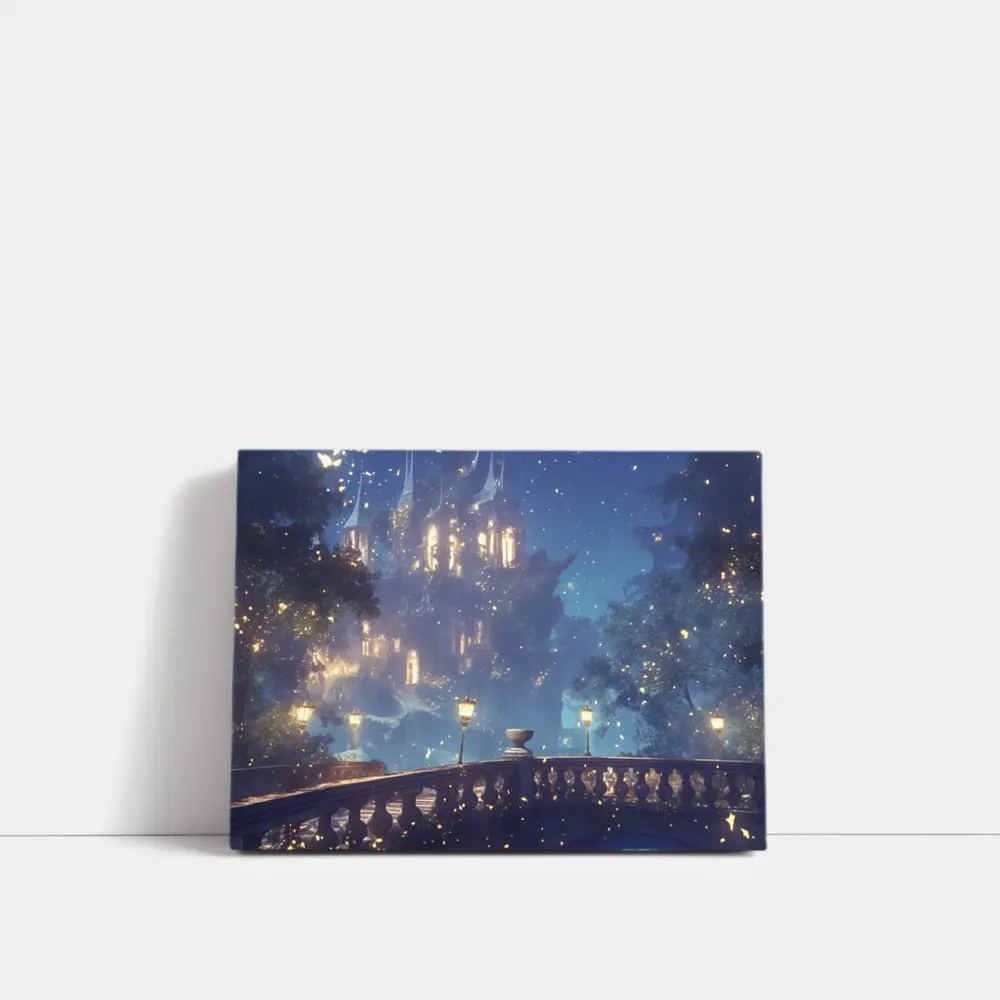 Fantasy Castle Night Glowing Fireflies Forest – Wall Art