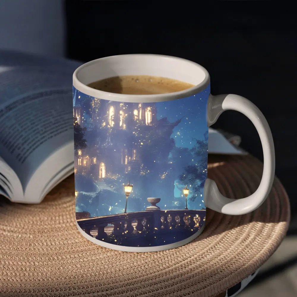 Fantasy Castle Night Glowing Fireflies Forest – Mugs